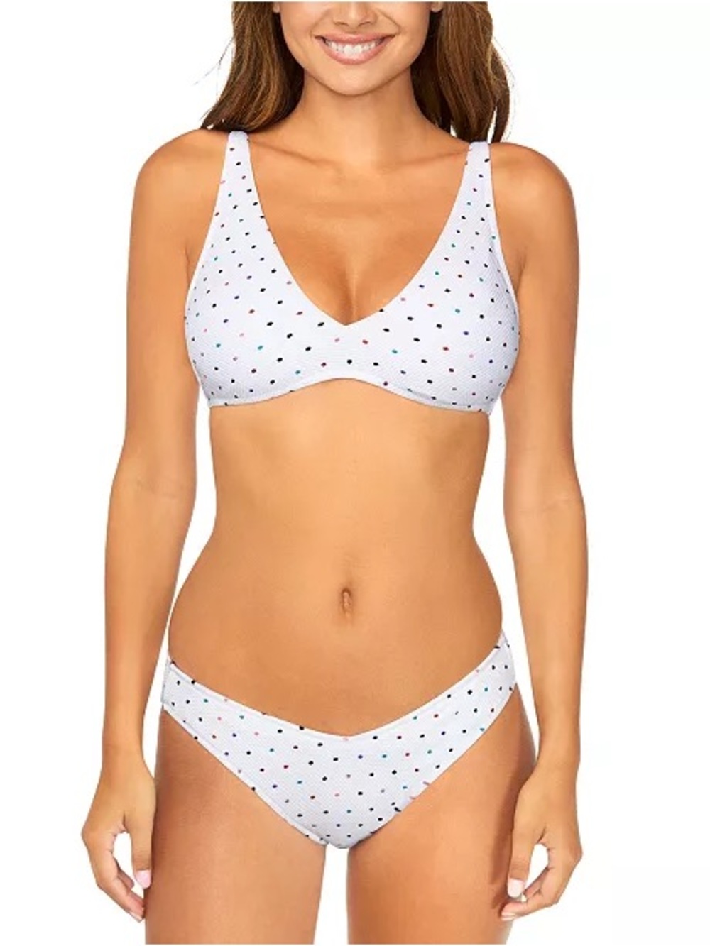 Raisins White Polka Dot V-Neck Bikini Set